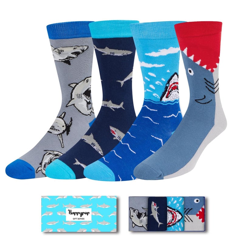 Happy Pop HAPPYPOP Crazy Novelty Shark Socks - Ideal Gifts for Ocean Animal Lovers, Shark Socks for 4-7 Year Boys 4 Pack - Image 1